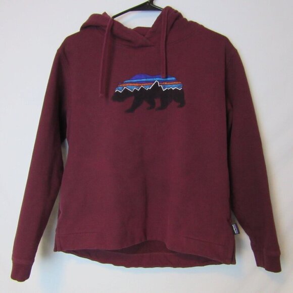 Patagonia Uprisal Hoodie Maroon Bear Logo Cotton Sweatshirt Women's Medium - Picture 1 of 7